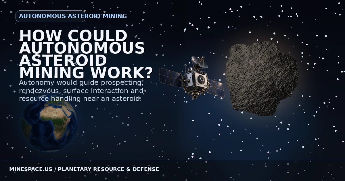 Illustrative asteroid and Earth visualization; no operational MineSpace asteroid mine is depicted
