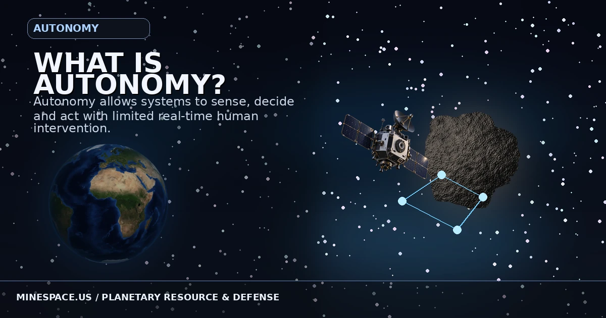MineSpace cinematic Earth and asteroid visualization, illustrating a remote spacecraft operations environment