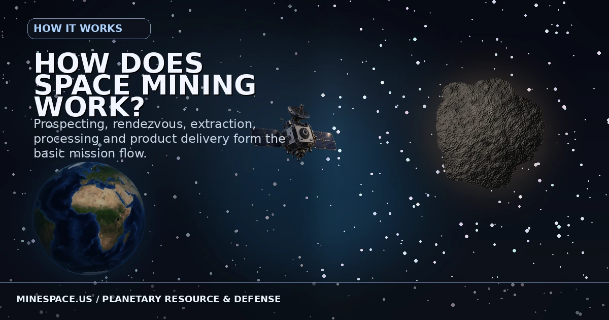 Illustrative MineSpace asteroid and Earth environment, representing prospecting and spacecraft navigation